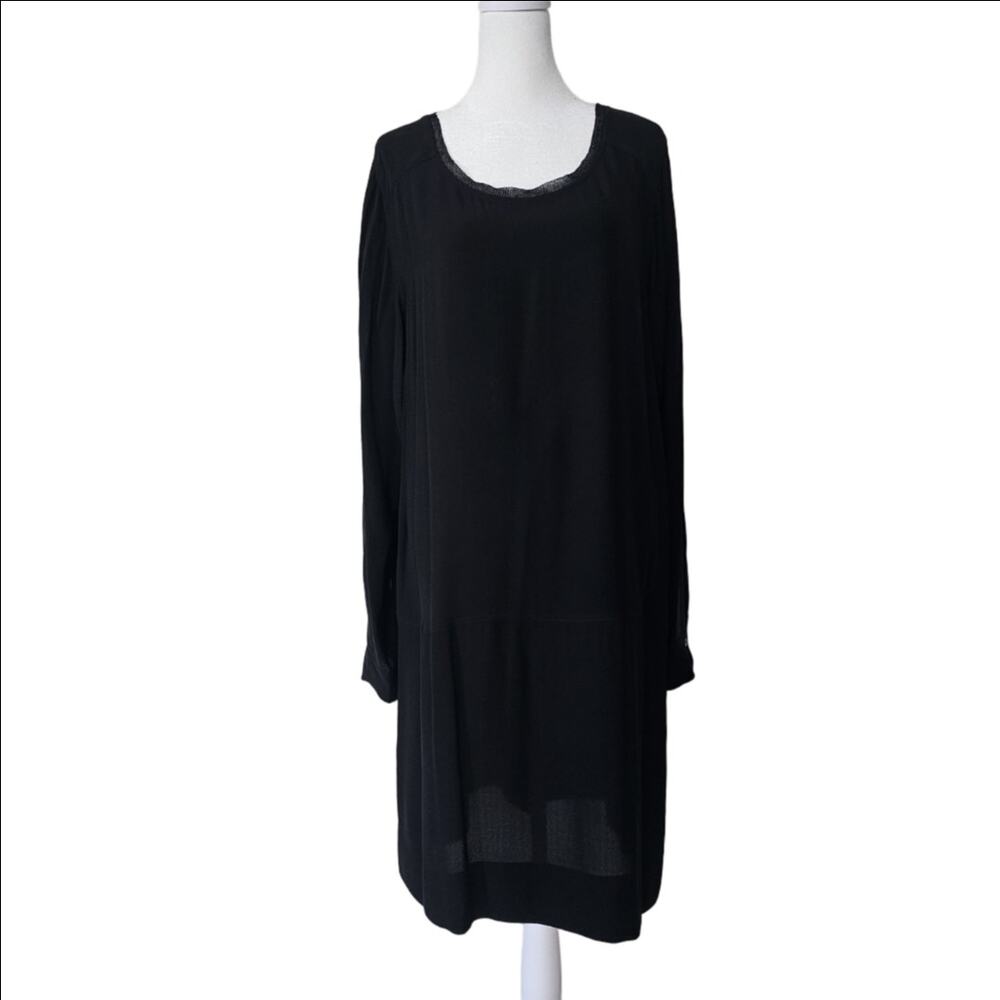 Eileen Fisher Black Long Sleeves Silk Shift Dress Size L